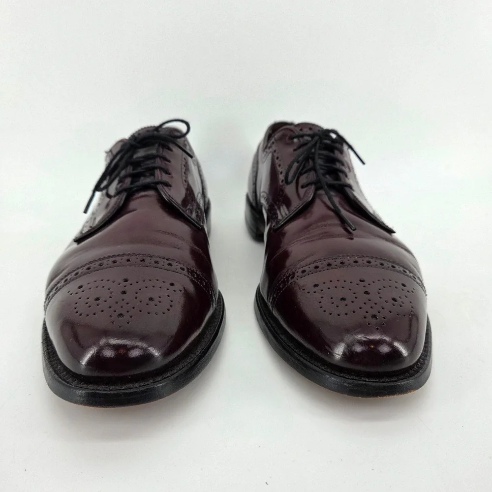 Allen Edmonds Sanford Burgundy Red Cap Toe Brogue Derby Oxford Shoes Mens 11.5